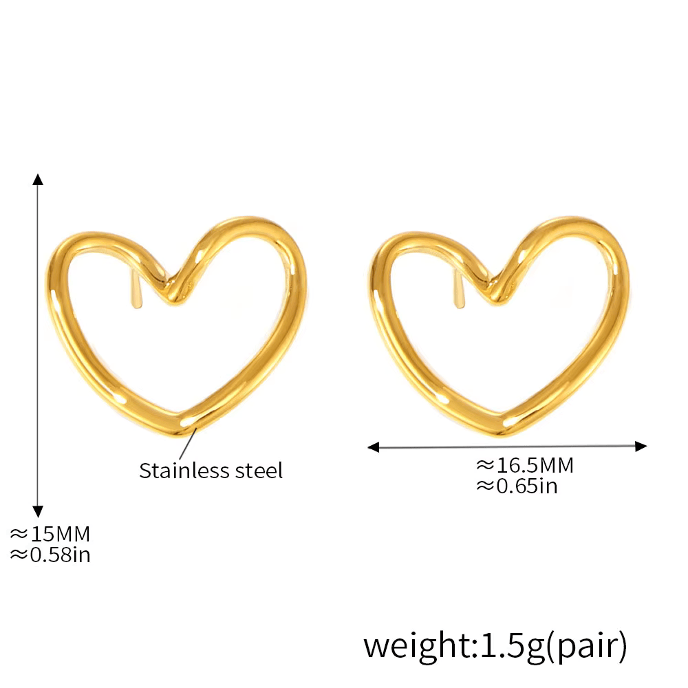 Elegant Stainless Steel Heart Jewelry Set - 18k Gold Plated Earrings for Women