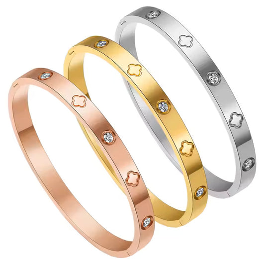 Elegant 18k Gold Plated Stainless Steel Bangles for Women - Stylish Fashion Jewelry Bracelets