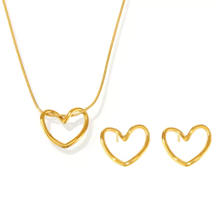 Elegant Stainless Steel Heart Jewelry Set - 18k Gold Plated Earrings for Women