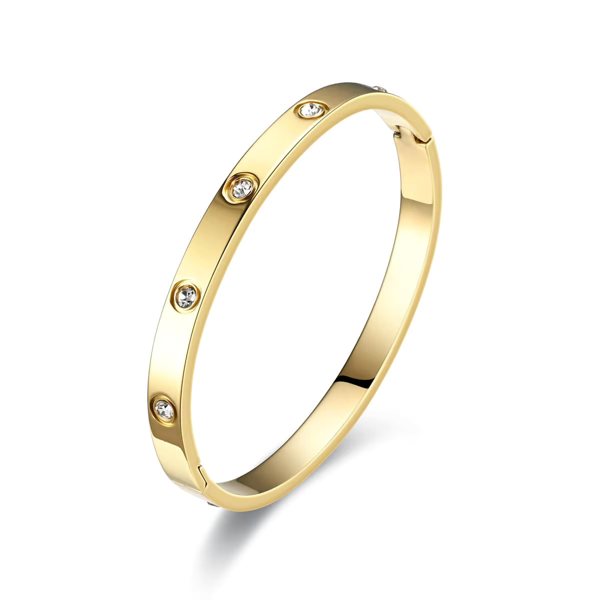 18K Gold-Plated Crystal Zircon Bangle Set - Stainless Steel Silver & Gold Bracelets