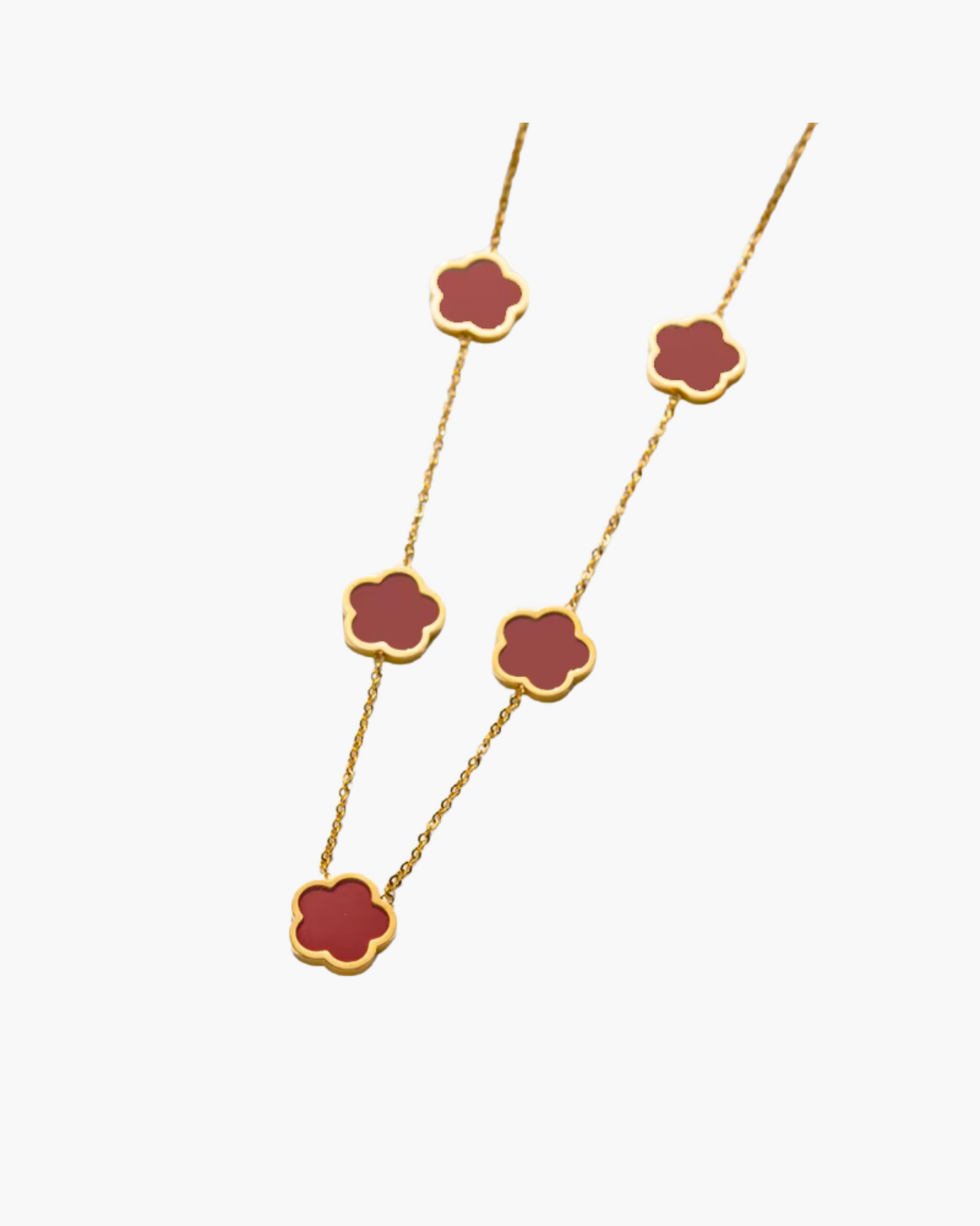 Lucky Charm Necklace – 18K Gold Plated Stainless Steel Five-Leaf for Women, Waterproof and Elegant