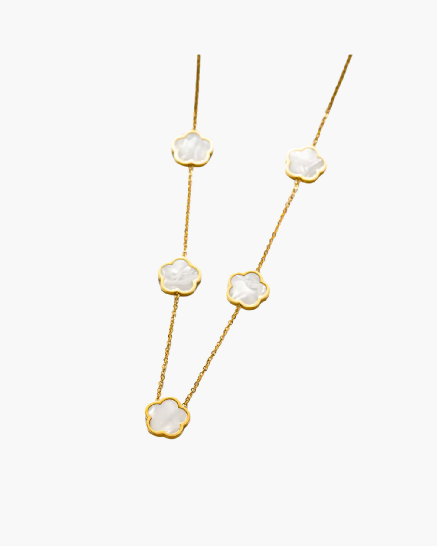 Lucky Charm Necklace – 18K Gold Plated Stainless Steel Five-Leaf for Women, Waterproof and Elegant