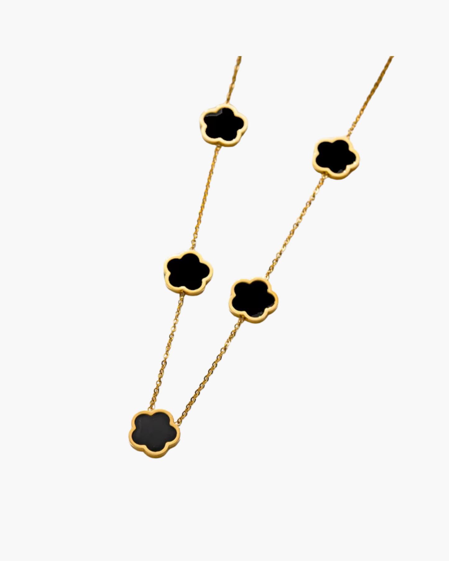 Lucky Charm Necklace – 18K Gold Plated Stainless Steel Five-Leaf for Women, Waterproof and Elegant