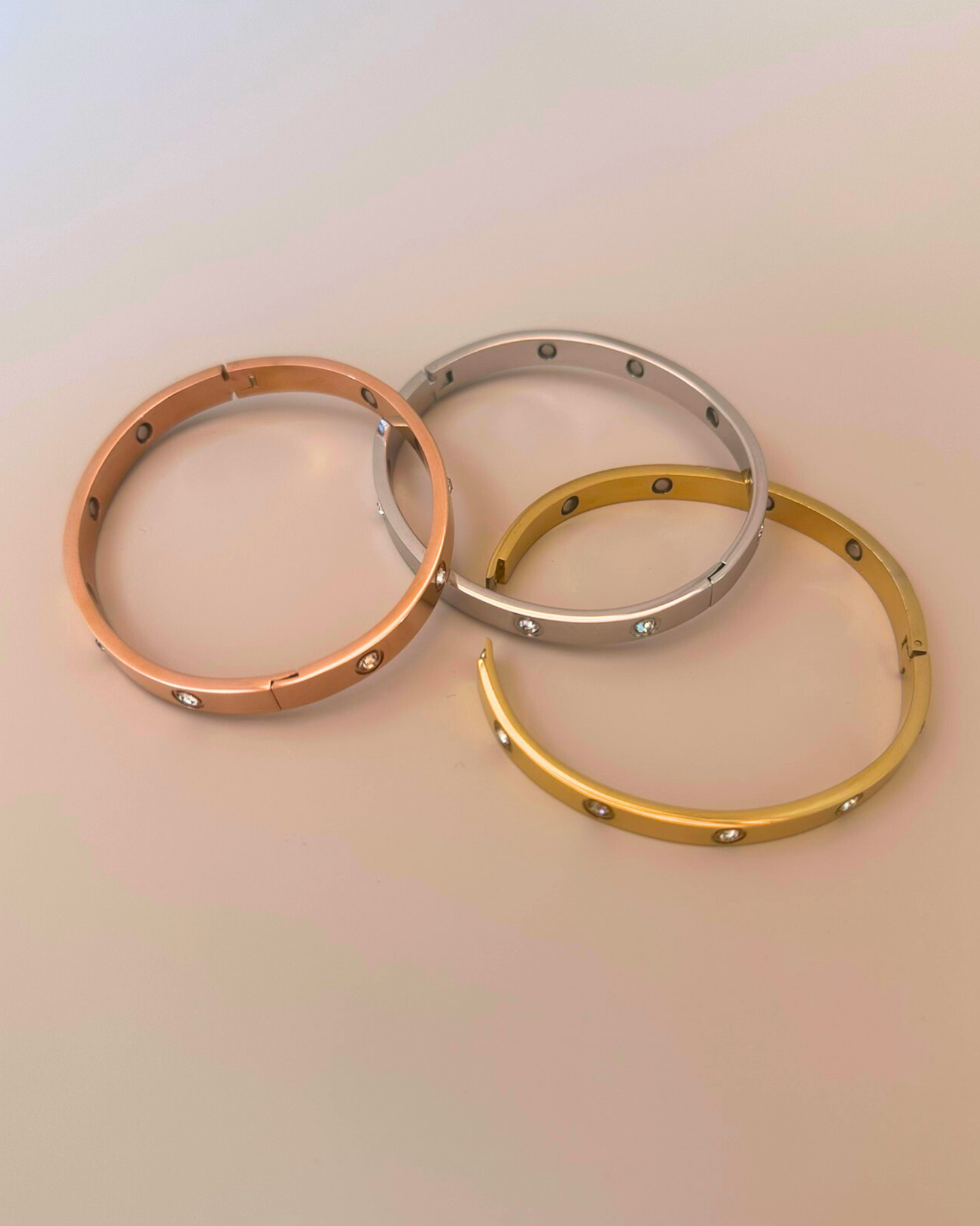 18K Gold-Plated Crystal Zircon Bangle Set - Stainless Steel Silver & Gold Bracelets