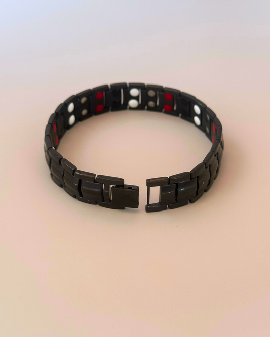 Black Stainless Steel Magnetic Bracelet for Men - 4-in-1 Health Benefits with Double Bank Magnets