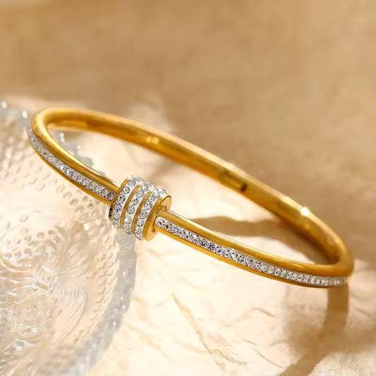 Elegant 18k Gold-Plated Zirconia Stainless Steel Bracelet – Luxury Women’s Fashion Jewelry