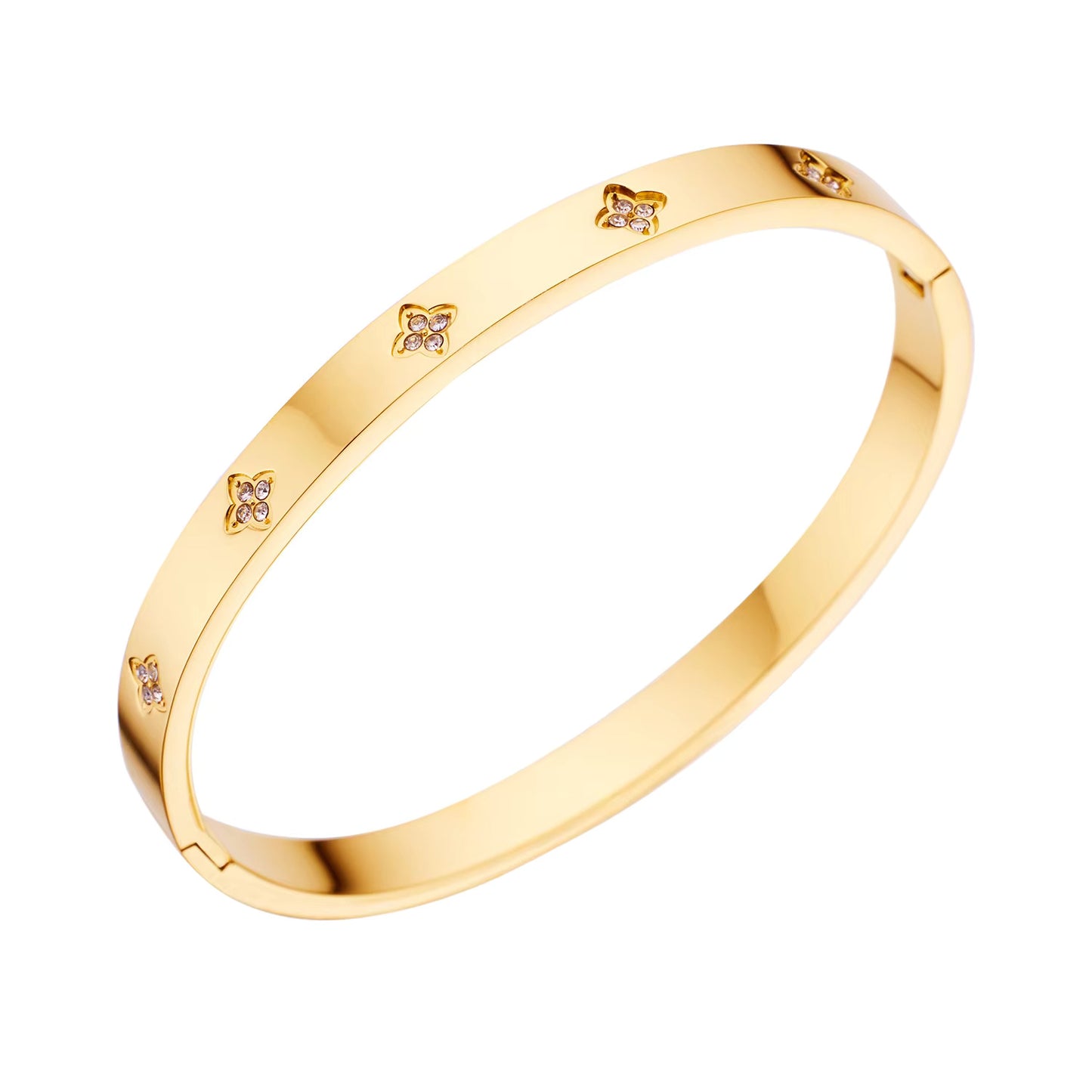 Elegant Stainless Steel Flower Zircon Bracelet – Women’s Wedding & Fashion Jewelry Gift