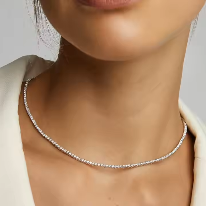Diamond-Cut CZ Tennis Choker - 925 Sterling Silver Luxury Necklace for Women