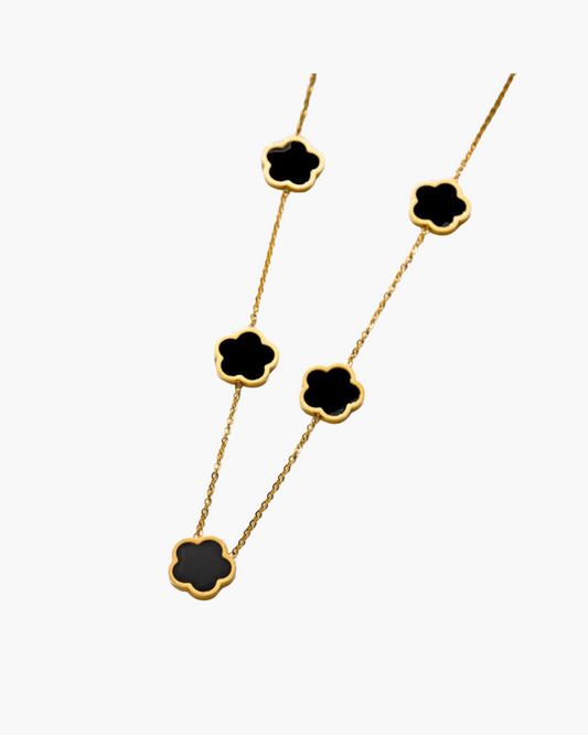 Lucky Charm Necklace – 18K Gold Plated Stainless Steel Five-Leaf for Women, Waterproof and Elegant