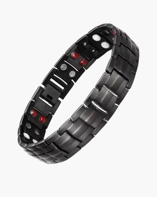 Black Stainless Steel Magnetic Bracelet for Men - 4-in-1 Health Benefits with Double Bank Magnets